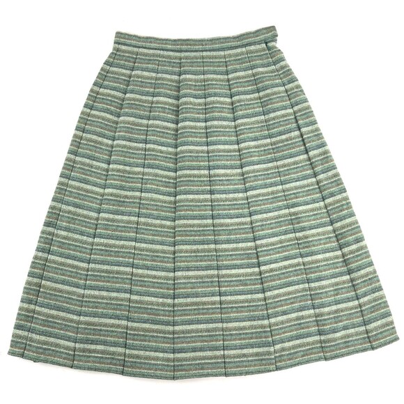 Vintage Moffat Weavers Scotland Wool Long Skirt Green Striped Womens Size 14 - Picture 1 of 8